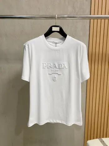 Spring and summer classic letter embroidery short-sleeve T-shirt Replica Prada Tshirts and Polos
