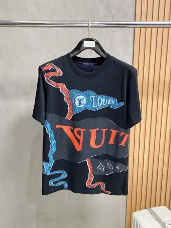 Letter   Embroidery Short Sleeve T-Shirt Replica Louis Vuitton Tshirts and Polos
