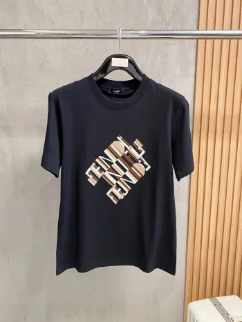 Letter   Embroidery Short Sleeve T-Shirt Replica Fendi Tshirts and Polos