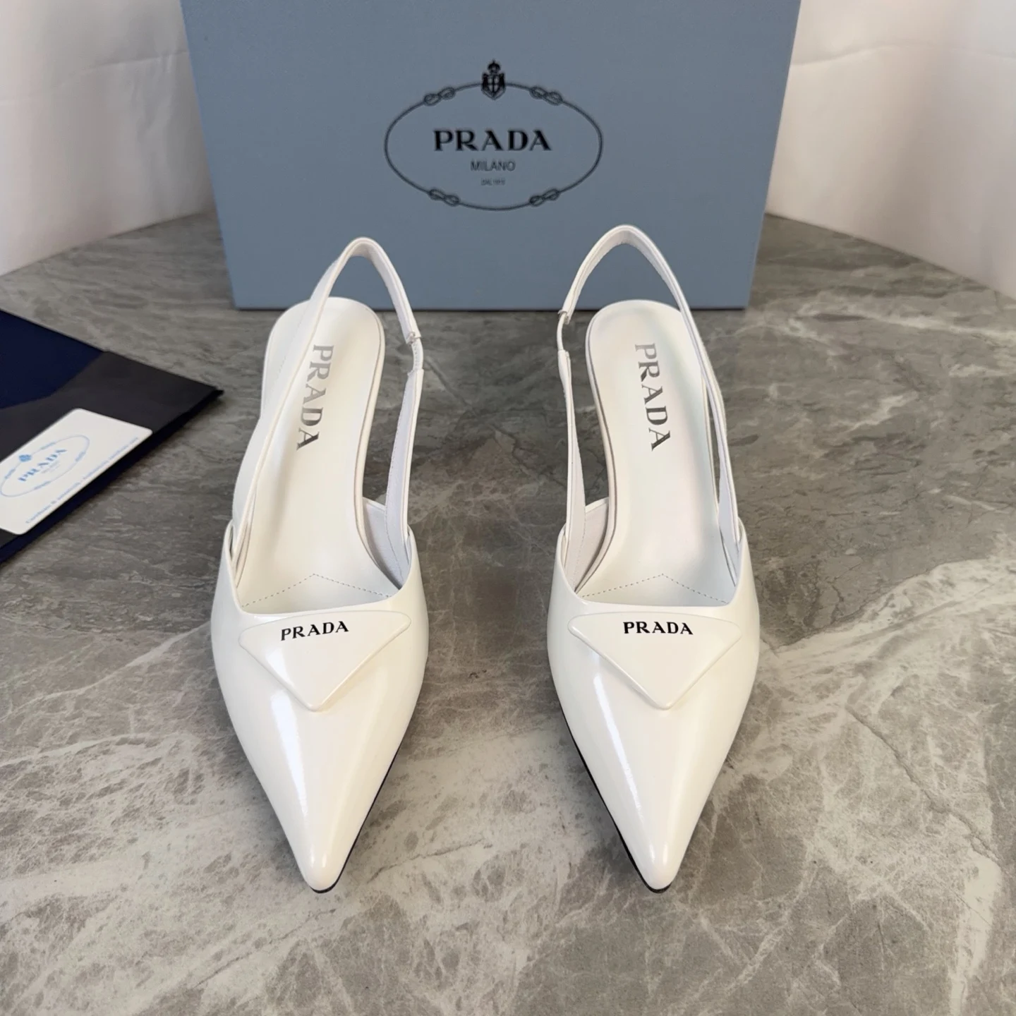 Prada Genuine leather sole pointed toe backless high heels women s high heels Prada Genuine leather sole pointed toe backless high heels women s high heels