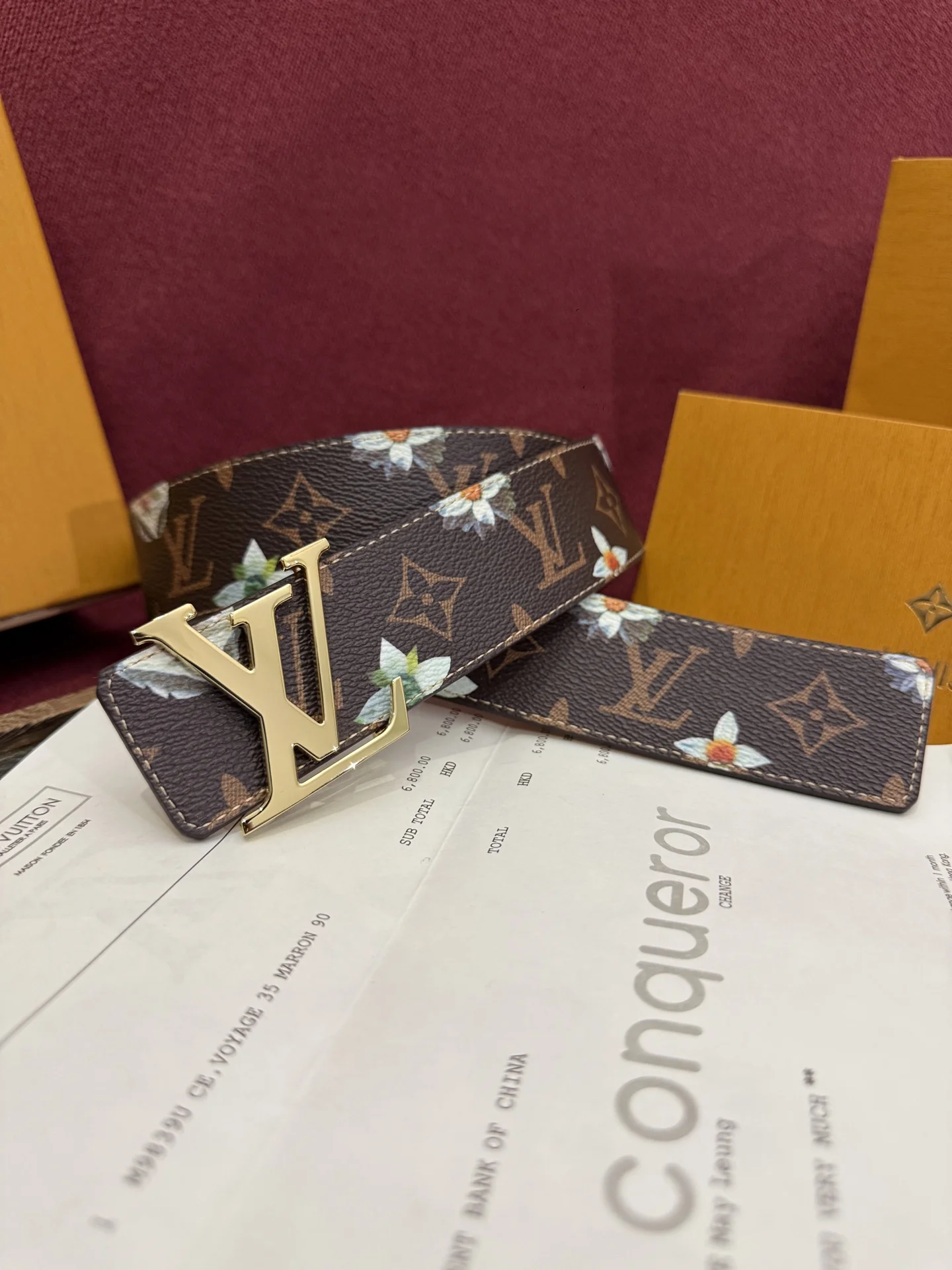 Louis Vuitton Printed Color-Contrast Floral Reversible Belt