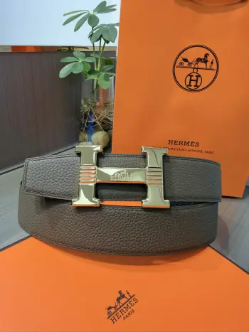 Pure steel hardware buckle cowhide belt Replica Hermes Mens Belts