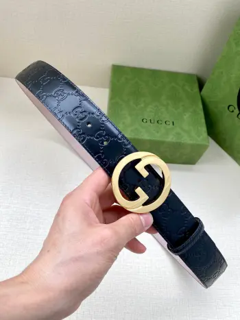 Double G original steel buckle cowhide belt Replica Gucci Mens Belts