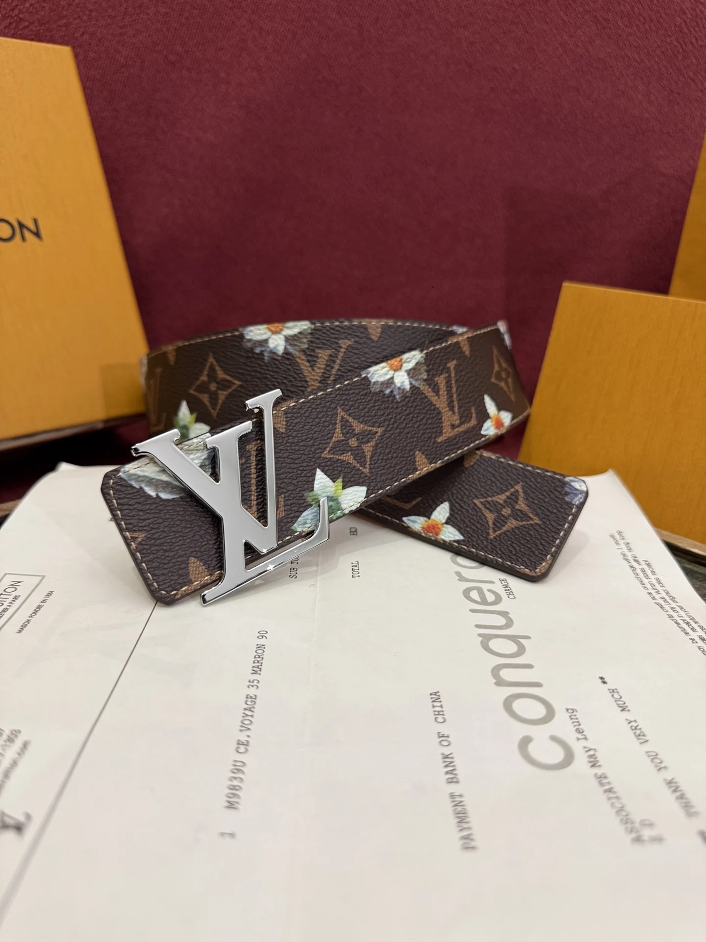 Louis Vuitton Printed Color-Contrast Floral Reversible Belt