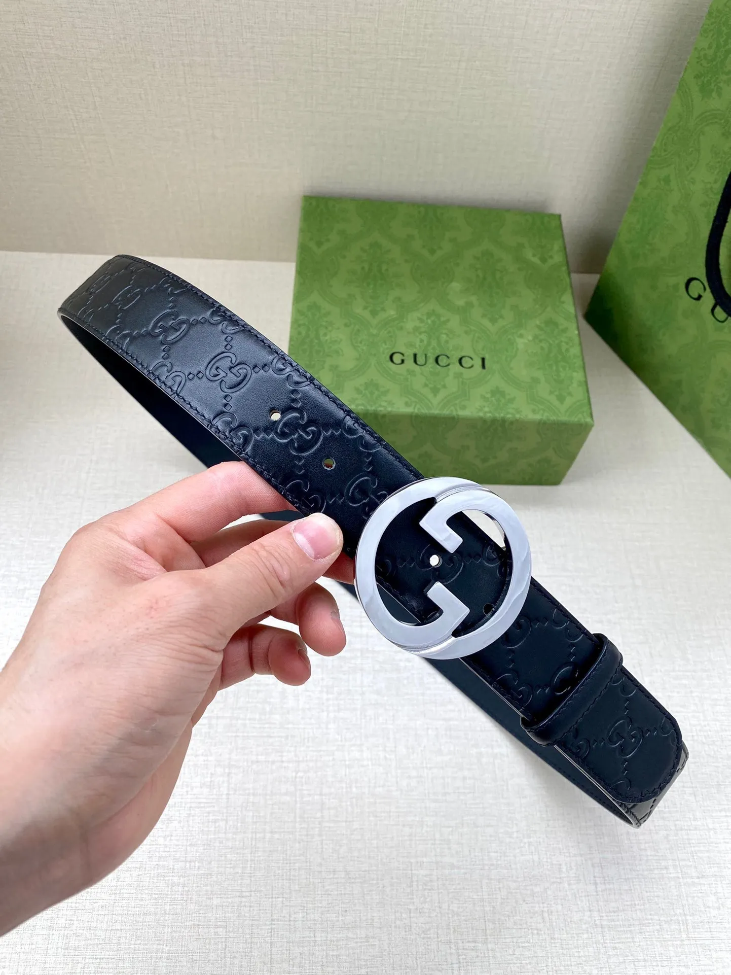 Gucci Double G original steel buckle cowhide belt