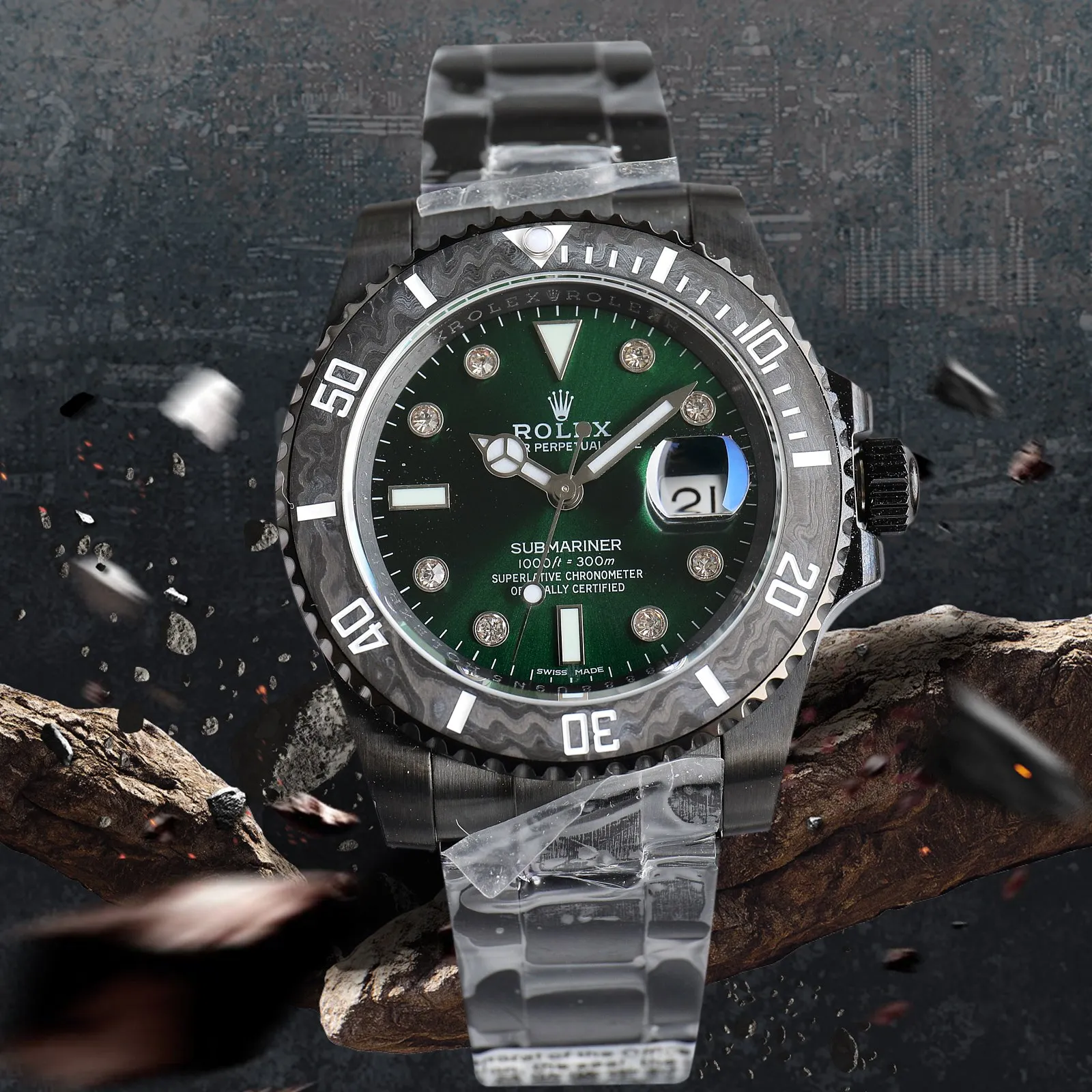 ROLEX 904L stainless steel large diamond stud dial watch men s mechanical watch
