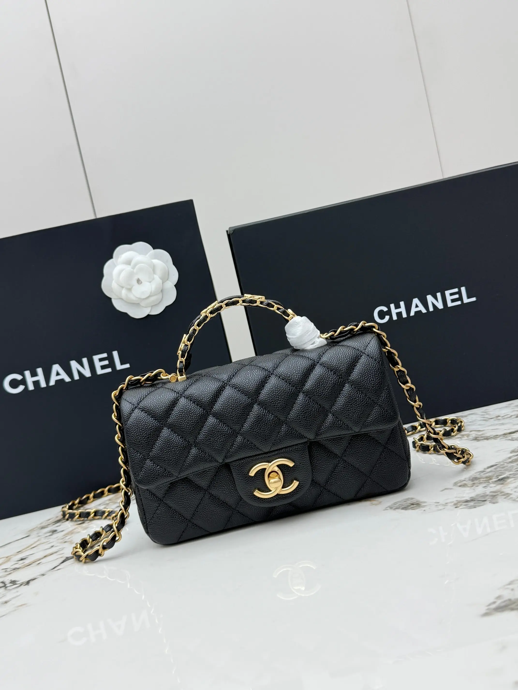 Chanel AS5701 Black Gold Ball Pattern Cowhide Bag Women s Crossbody Bag