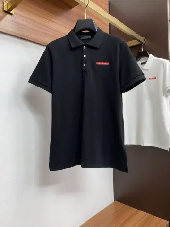 Fine stripe textured collar business Polo Replica Prada Tshirts and Polos