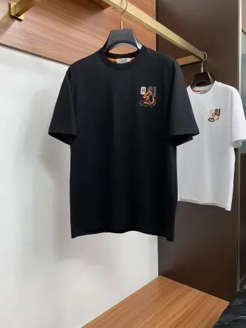100% Cotton Loose Fit Round Neck Men s Short Sleeve T-Shirt Replica Hermes Tshirts and Polos