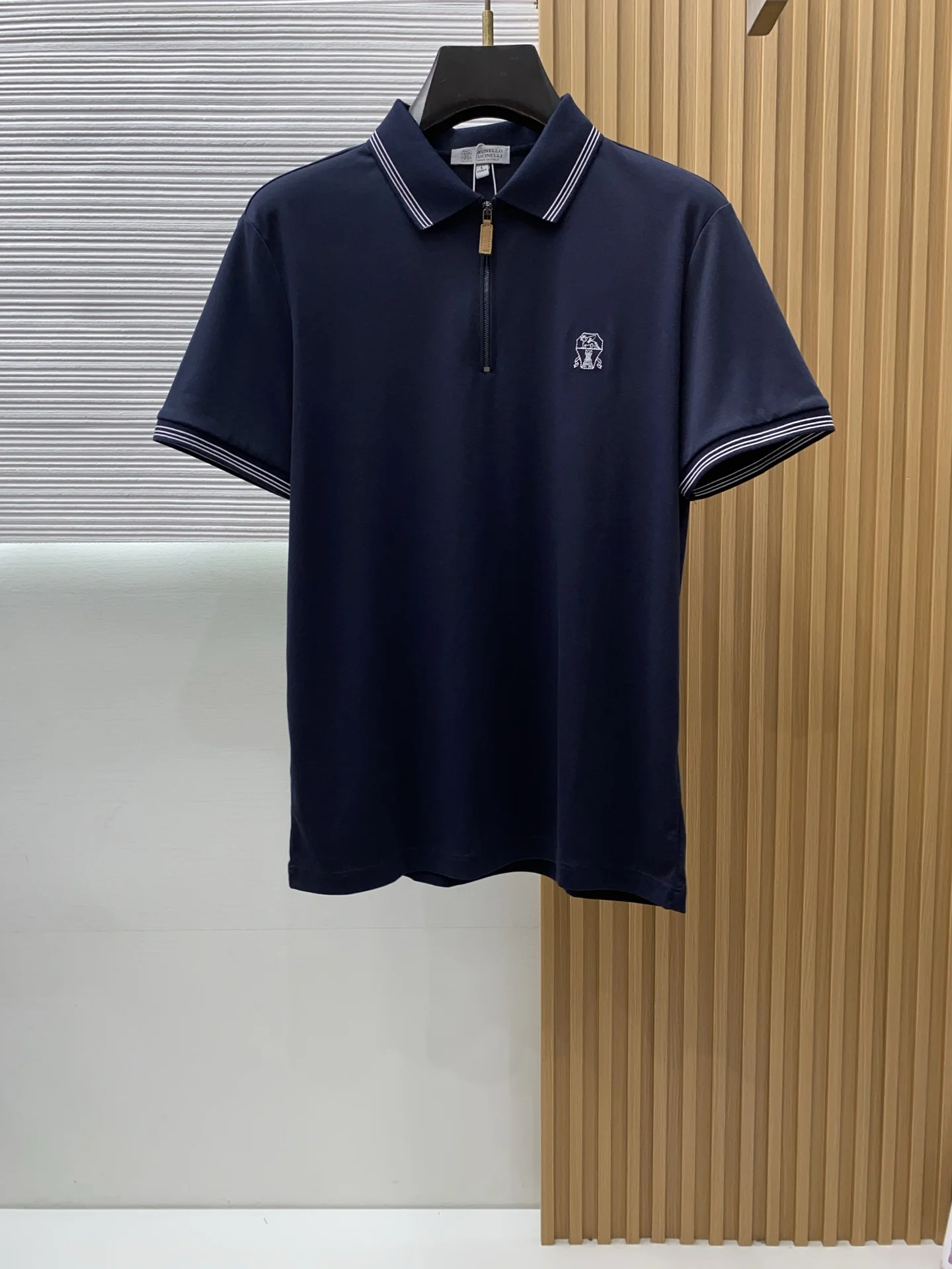 Brunello Cucinelli Spring and Summer New Silk Cotton Polo with Collar for Business