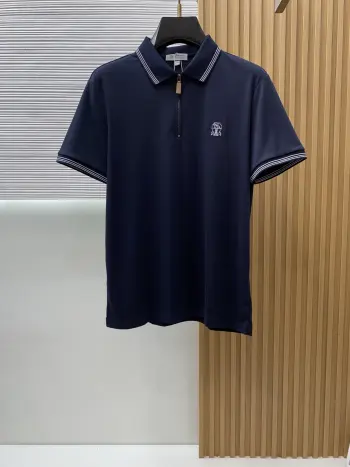 Spring and Summer New Silk Cotton Polo with Collar for Business Replica Brunello Cucinelli Tshirts and Polos