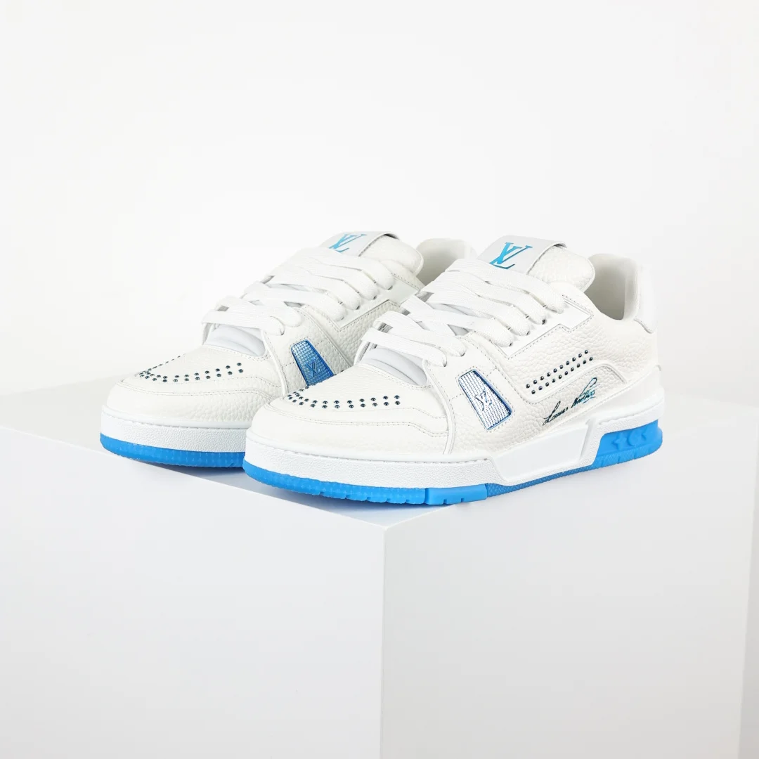 Louis Vuitton White and blue studded men s casual shoes