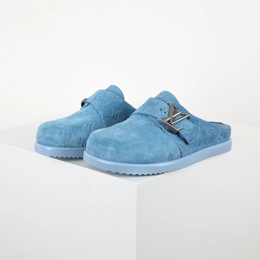 Louis Vuitton Suede calfskin Birkenstock half-open toe slippers