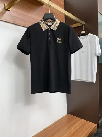 Spring and summer new fine stripe textured collar business Polo Replica Burberry Tshirts and Polos