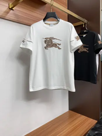 100% Cotton Loose Fit Round Neck Men s Short Sleeve T-Shirt Replica Burberry Tshirts and Polos