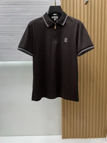 Spring and Summer New Silk Cotton Polo with Collar for Business Replica Brunello Cucinelli Tshirts and Polos