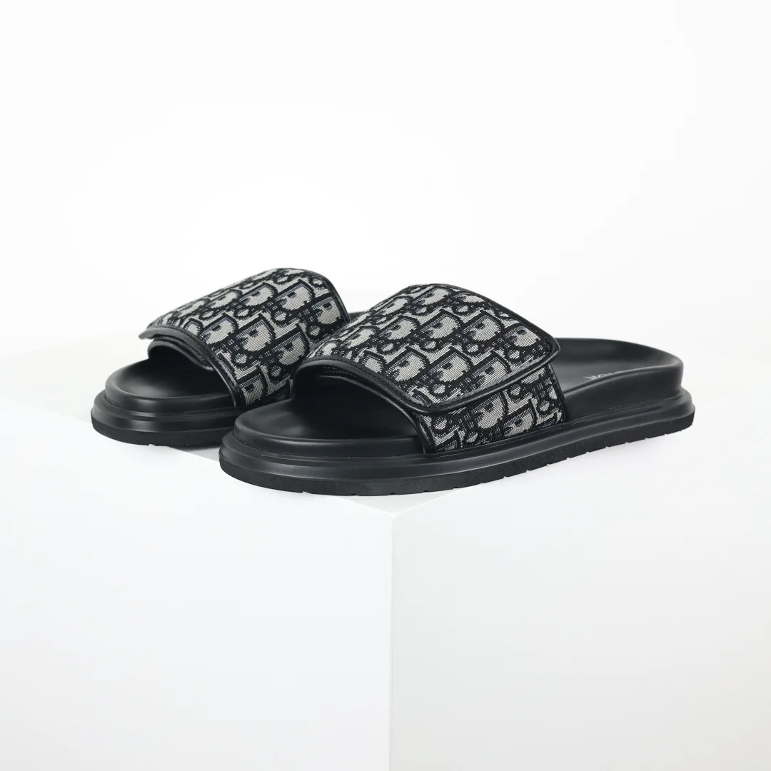 Dior Classic black round-toe Velcro thick-soled slippers