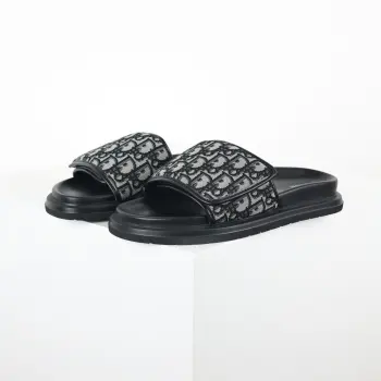 Classic black round-toe Velcro thick-soled slippers Replica Dior Mens Sandals and Slides