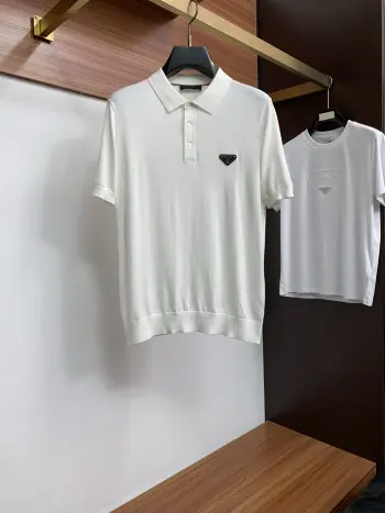 Polo collar knitted short-sleeve T-shirt Replica Prada Tshirts and Polos