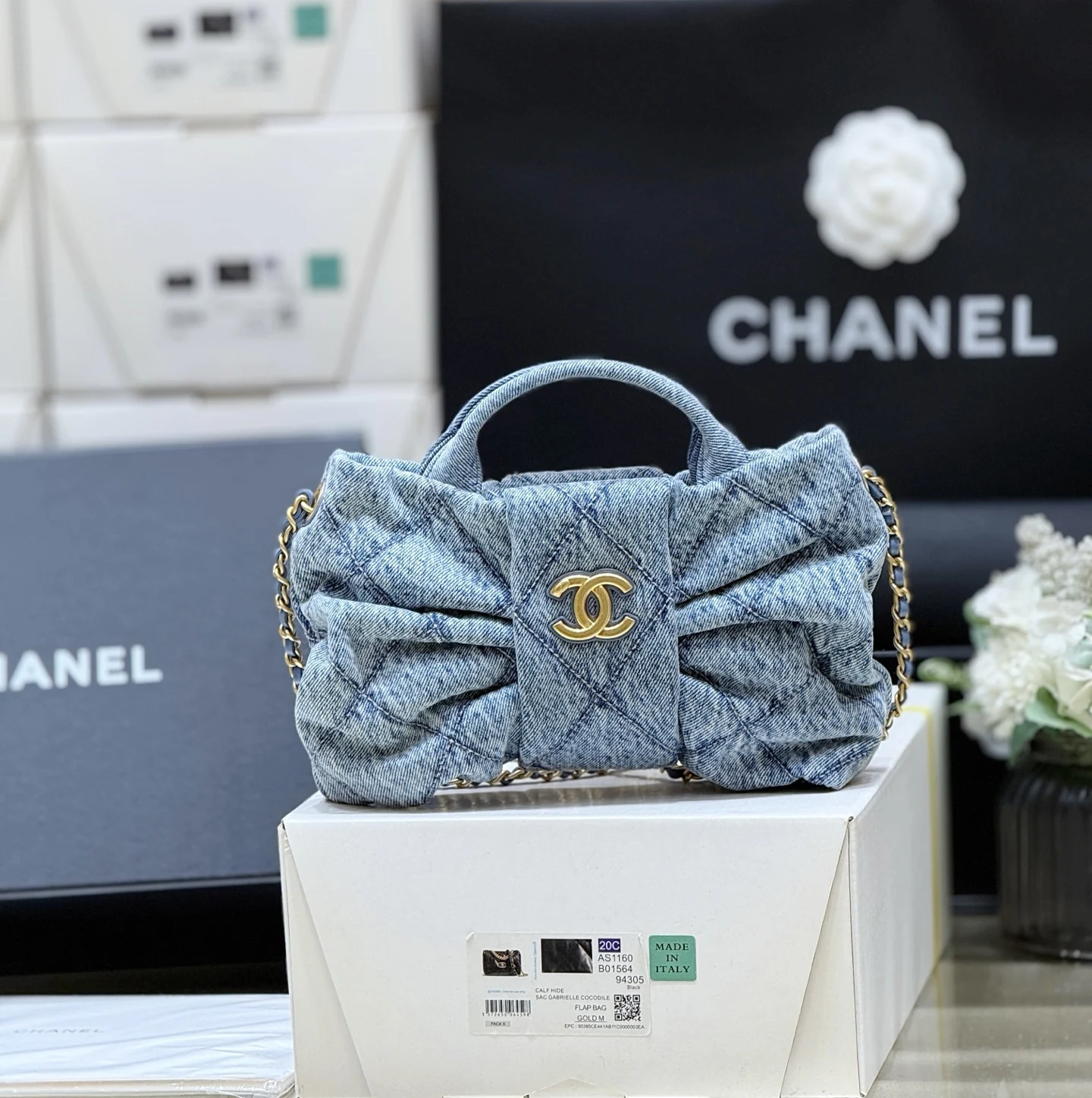 Chanel AS58490 Denim Bowknot Bag Women s Crossbody Bag Chanel AS58490 Denim Bowknot Bag Women s Crossbody Bag