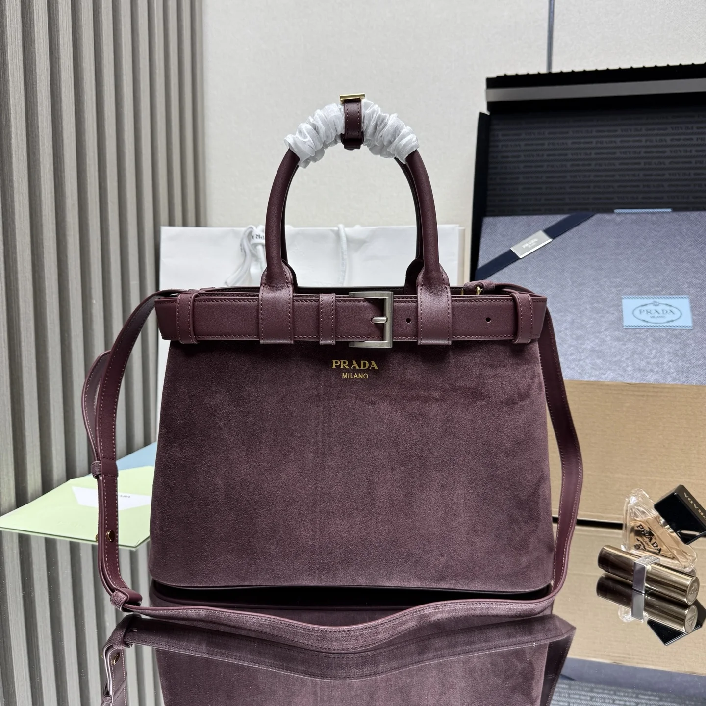 Prada 1BA434 Imported Suede Leather Small Shopping Bag Women s Crossbody Bag Prada 1BA434 Imported Suede Leather Small Shopping Bag Women s Crossbody Bag