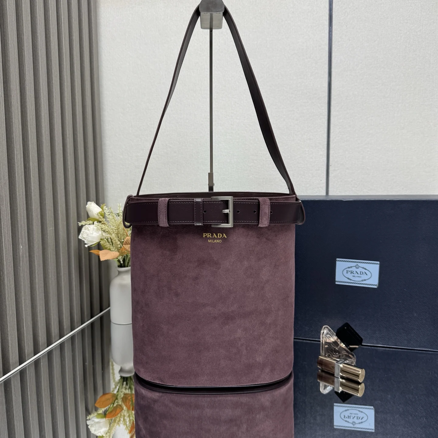 Prada 1BE085 New Suede Bucket Bag Women s Crossbody Bag Prada 1BE085 New Suede Bucket Bag Women s Crossbody Bag