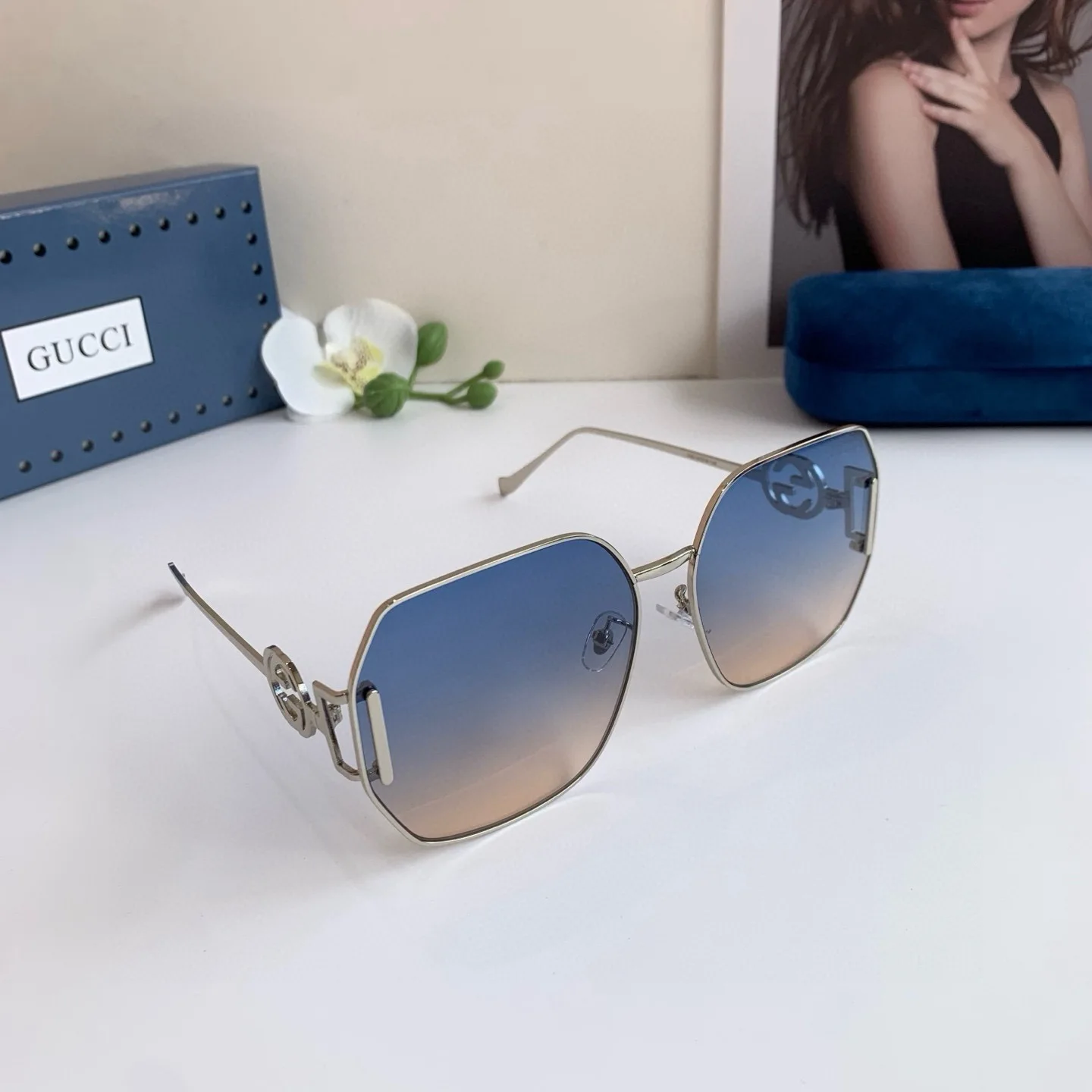 Gucci High-end metal frame unisex sunglasses