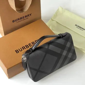 3998 Plaid Double-Zipper Clutch Bag Men s Clutch Replica Burberry mens bags
