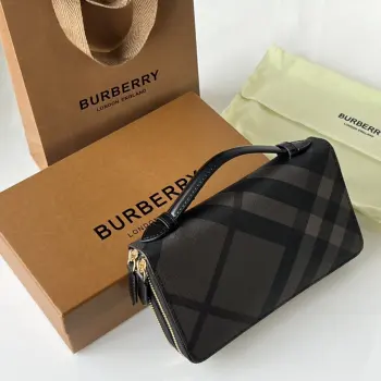3998 Plaid Double-Zipper Clutch Bag Men s Clutch Replica Burberry mens bags