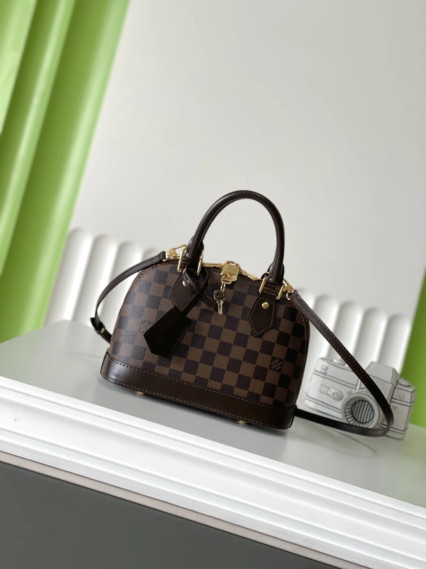 Louis Vuitton N40606 ALMA BB Coffee Check Shell Bag Handheld Crossbody Bag