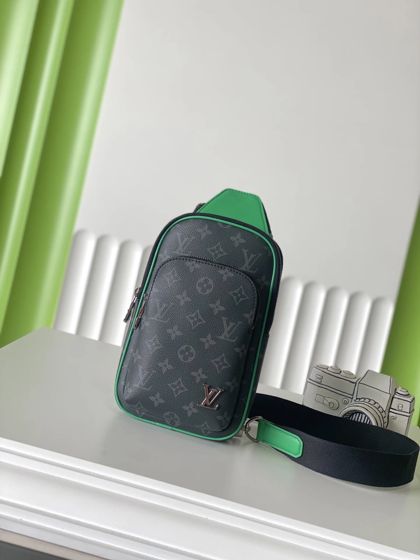 Louis Vuitton M25891 AUENUE Black Floral Shoulder Chest Bag Louis Vuitton M25891 AUENUE Black Floral Shoulder Chest Bag