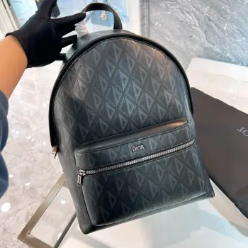 Black Canvas Leather Backpack Replica Dior backpacks