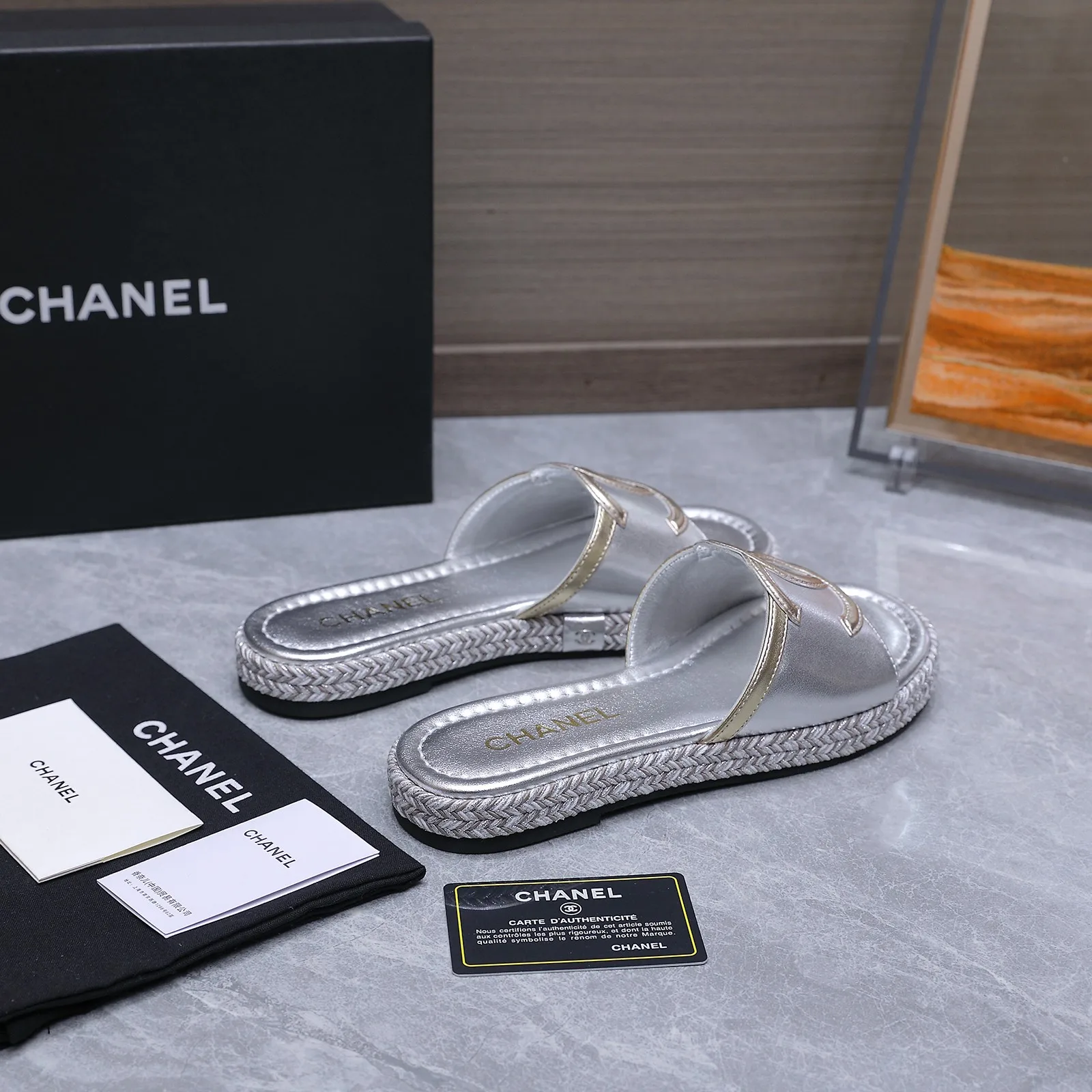Chanel Round Toe Embossed Slippers Women s Sandals