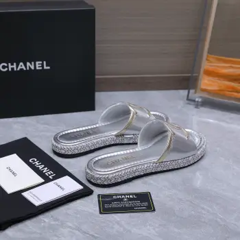 Round Toe Embossed Slippers Women s Sandals Replica Chanel Womens Sandals and Slides