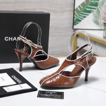 Round toe color-block chunky heel sandals women s sandals Replica Chanel Womens Pumps and Heels