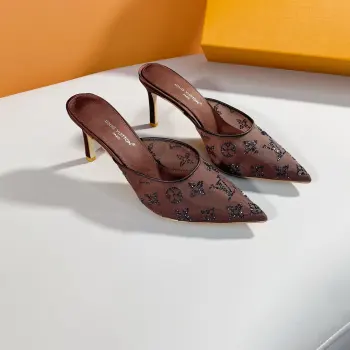 Double-layer thickened mesh silk high-heeled slippers women s slippers Replica Louis Vuitton Womens Pumps and Heels