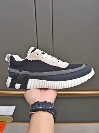 Cowhide Spliced High-End Mesh Sports Shoes Men s Sports Shoes Replica Hermes Mens Sneakers