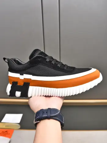 Leather spliced high-end mesh sports shoes men s sports shoes Replica Hermes Mens Sneakers