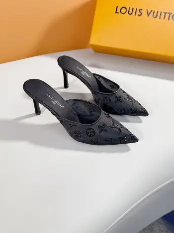 Double-layer thickened mesh silk high-heeled slippers women s slippers Replica Louis Vuitton Womens Pumps and Heels
