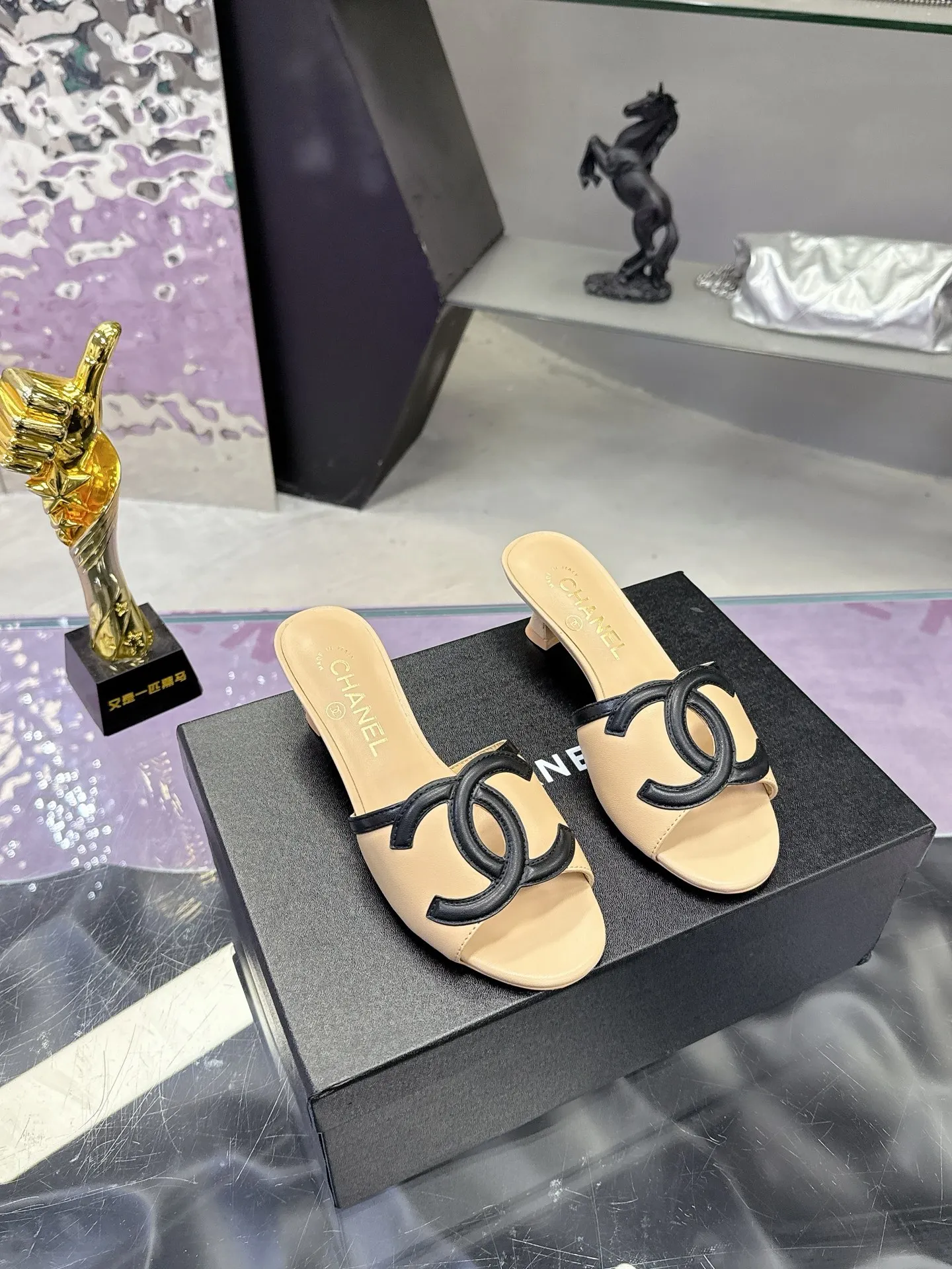 Chanel Double C logo kitten and sandals women s slippers Chanel Double C logo kitten and sandals women s slippers