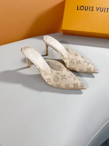 Double-layer thickened mesh silk high-heeled slippers women s slippers Replica Louis Vuitton Womens Pumps and Heels