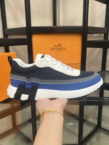 Cowhide Spliced High-End Mesh Sports Shoes Men s Sports Shoes Replica Hermes Mens Sneakers