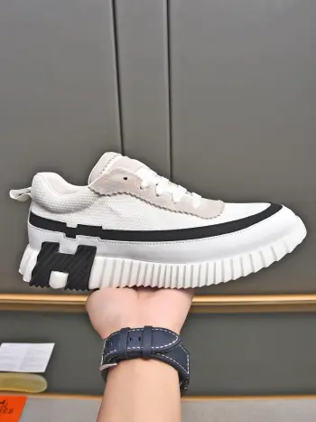 Cowhide Spliced High-End Mesh Sports Shoes Men s Sports Shoes Replica Hermes Mens Sneakers