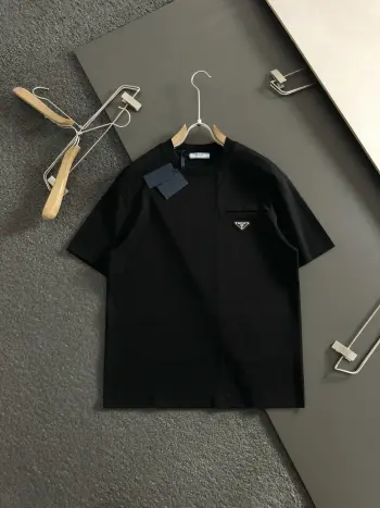 Men s Spring/Summer Letter Print Short Sleeve Replica Prada Tshirts and Polos