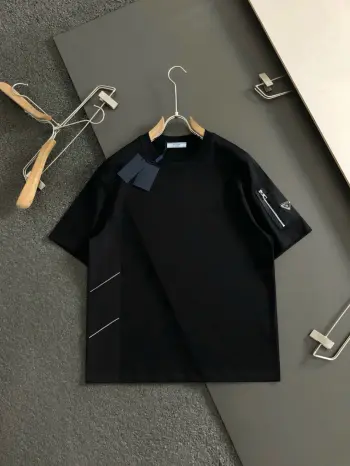 Men s Spring/Summer Letter Print Short Sleeve Replica Prada Tshirts and Polos