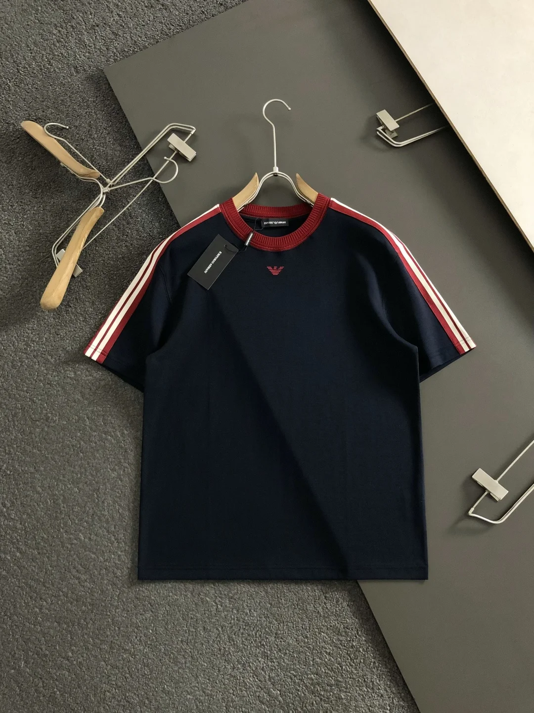 Armani Men s Spring/Summer Woven Strap Spliced Short Sleeve