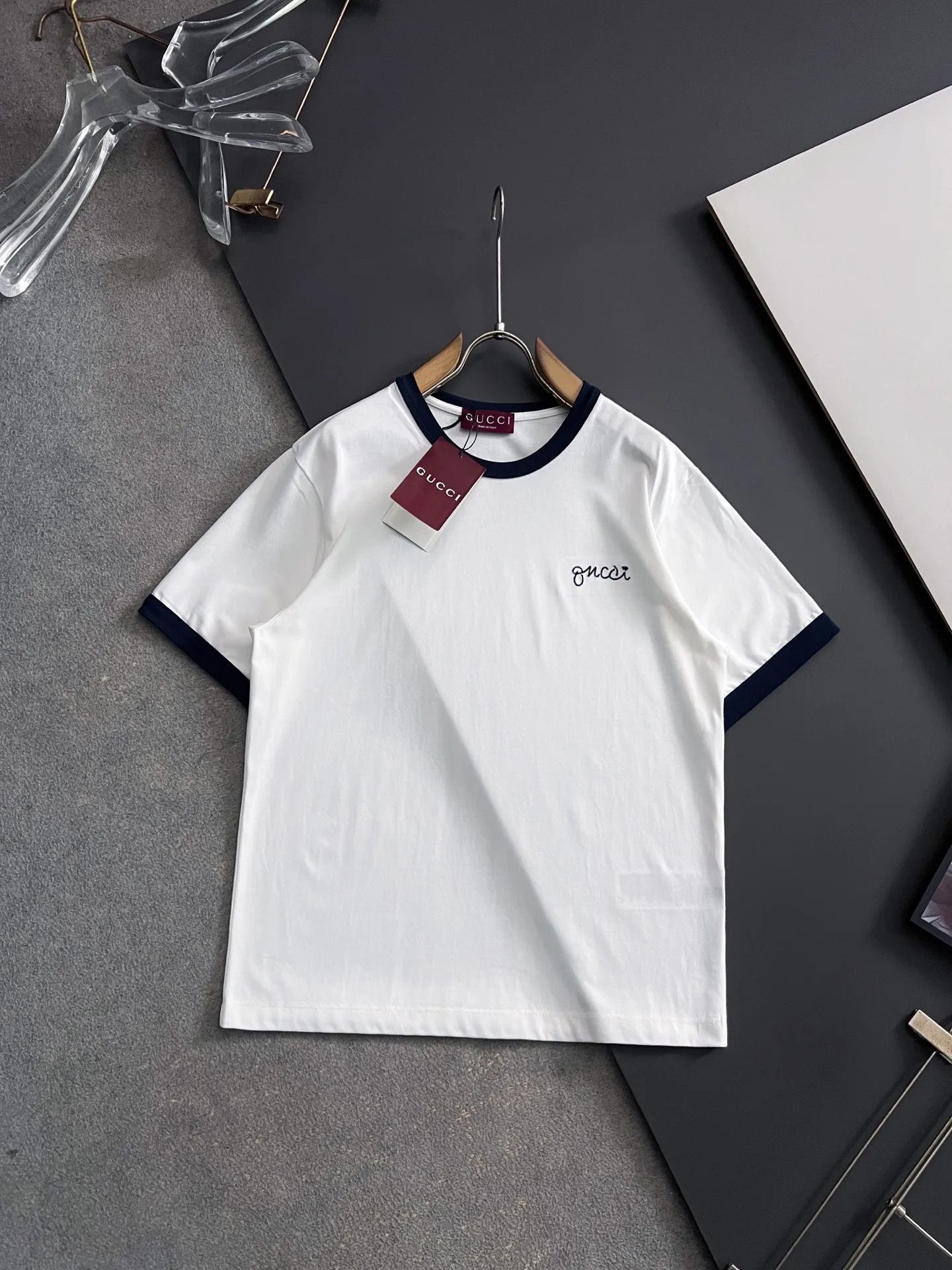 Gucci Pure cotton double yarn drop shoulder loose series short sleeves