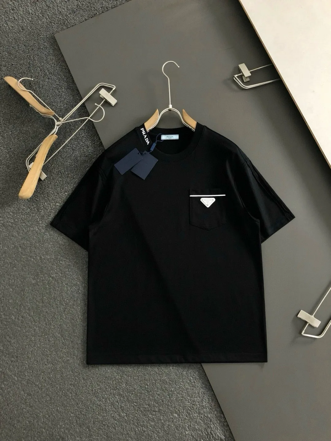 Prada Spring and Summer Metal Triangle Tag Short Sleeve