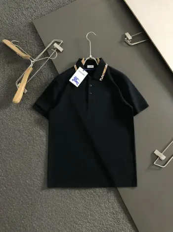 Heavy industry plaid splicing collar spring and summer short sleeves Replica Burberry Tshirts and Polos