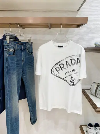 Latest men s short-sleeve round-neck T-shirt Replica Prada Tshirts and Polos